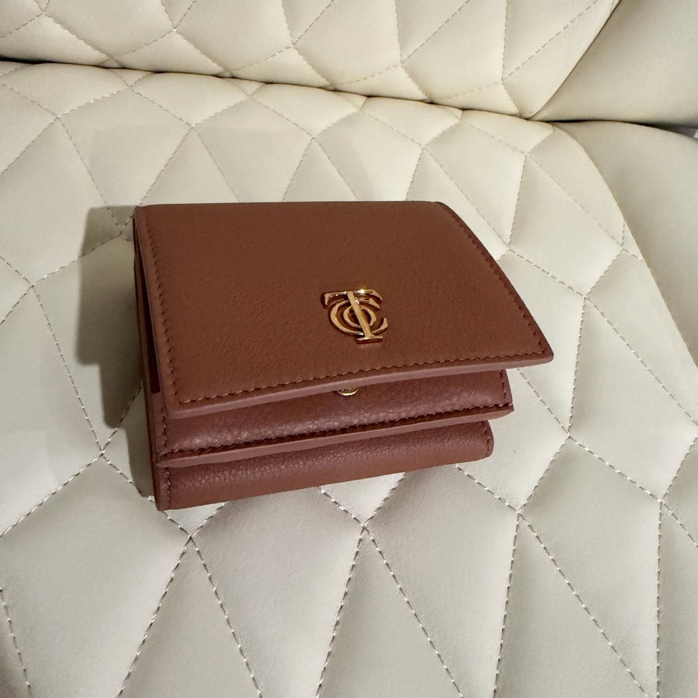 Tiffany & Co. Brown Leather Tri-Fold Wallet with Gold Logo